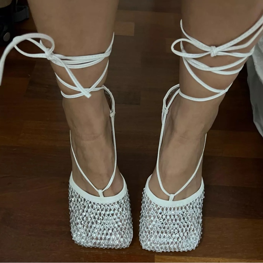 White Crystal Party Sandals
